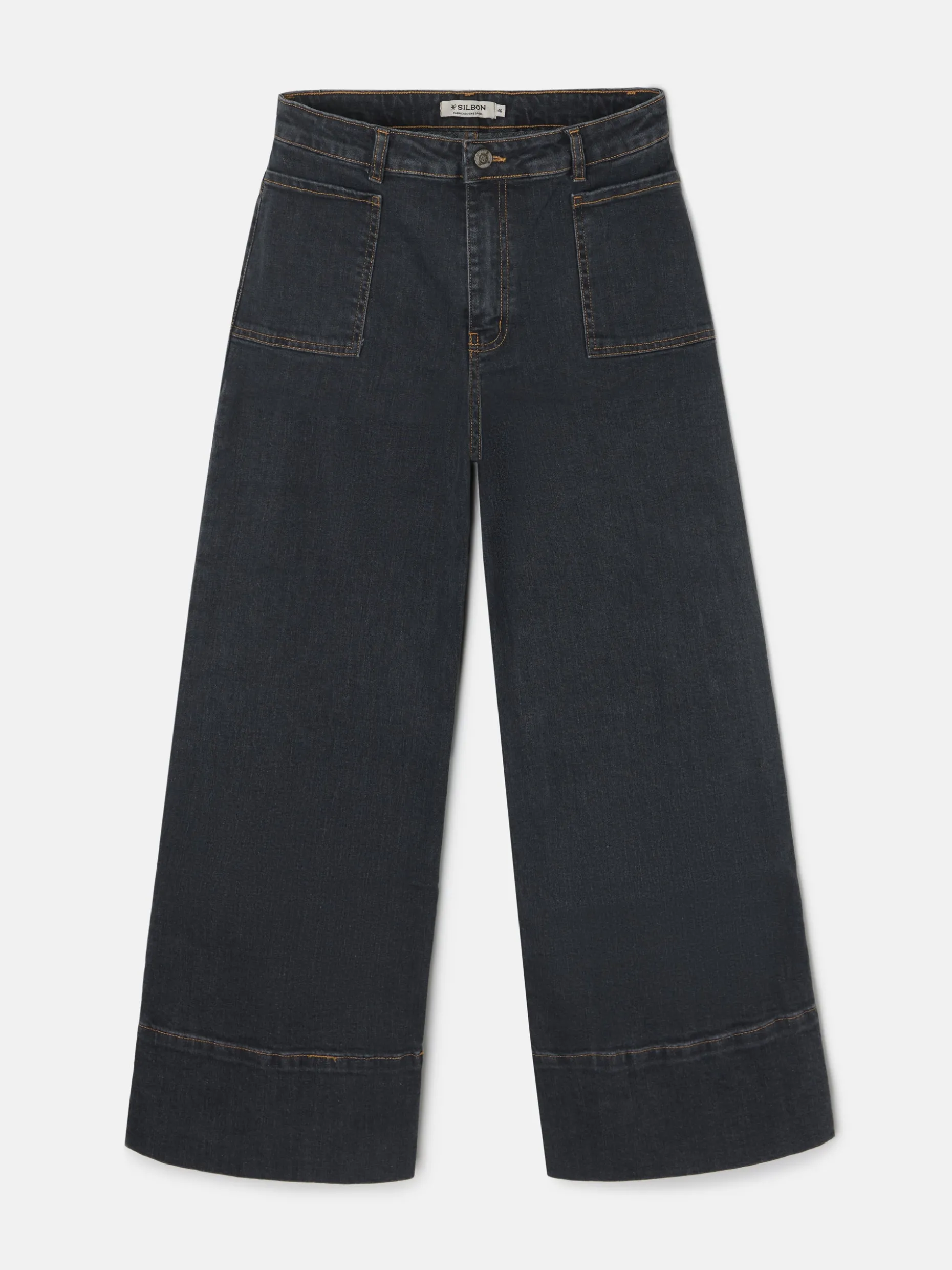 Pantalon denim espiga estampado gris