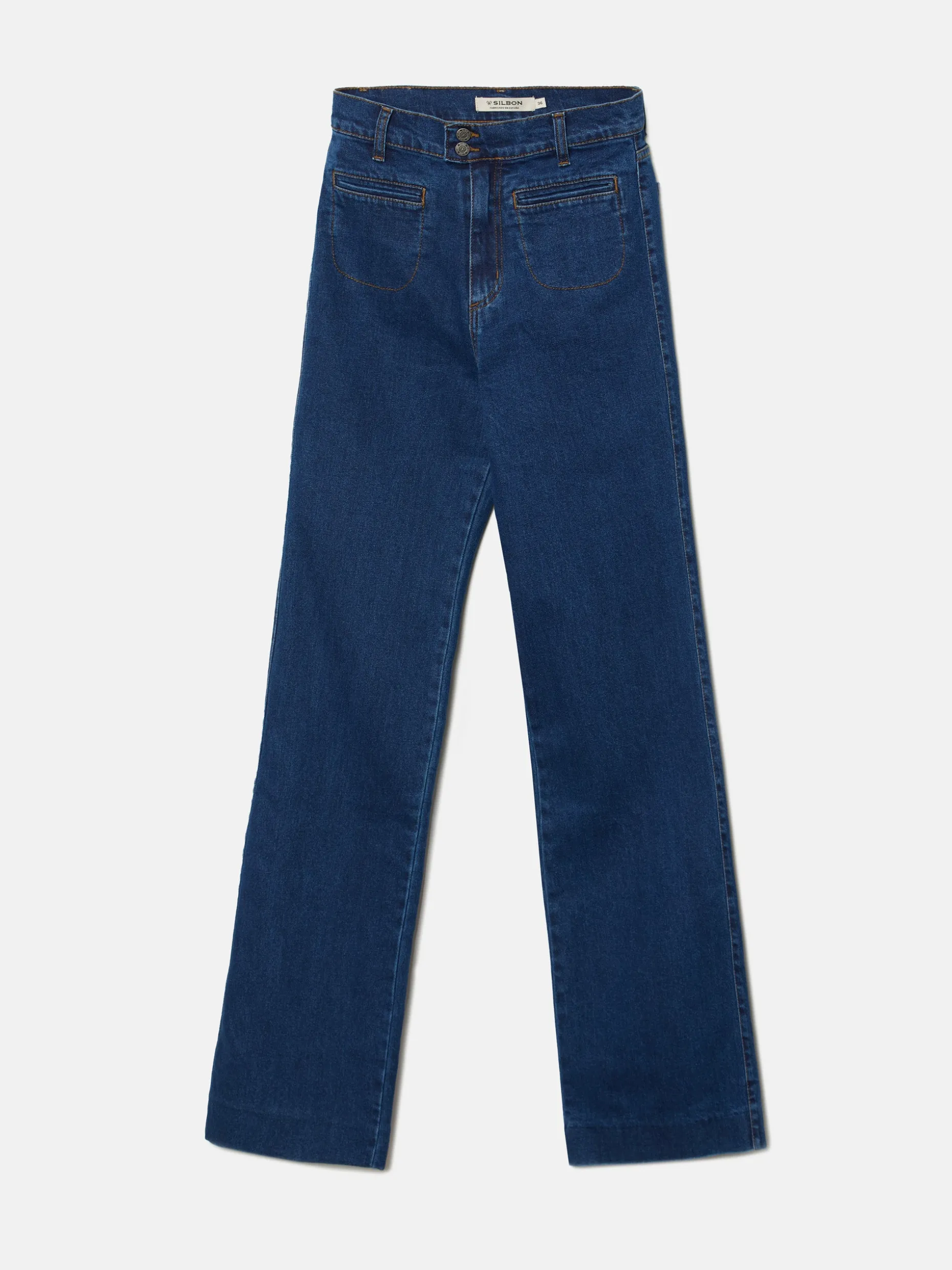 Pantalon denim flare bolsillos