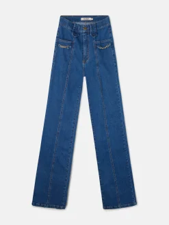 Pantalon recto detalle hebillas denim