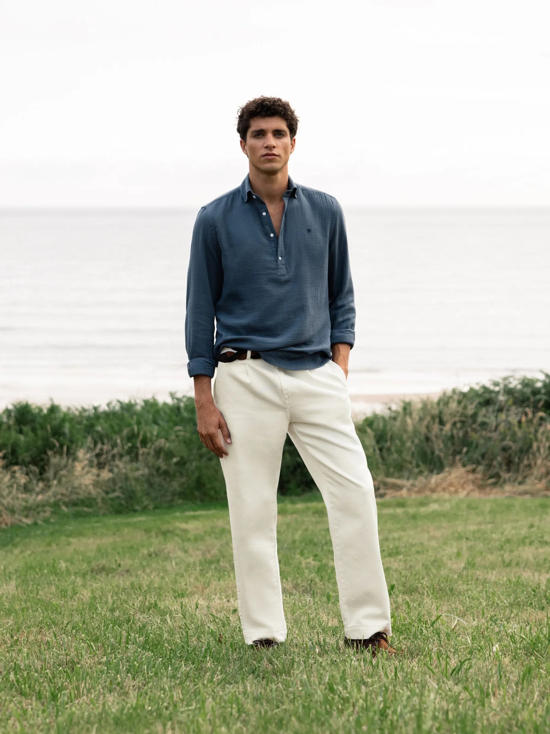 Pantalon sport pinza recto beige