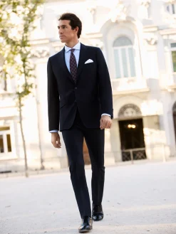 Pantalon traje clasico espiga azul marino