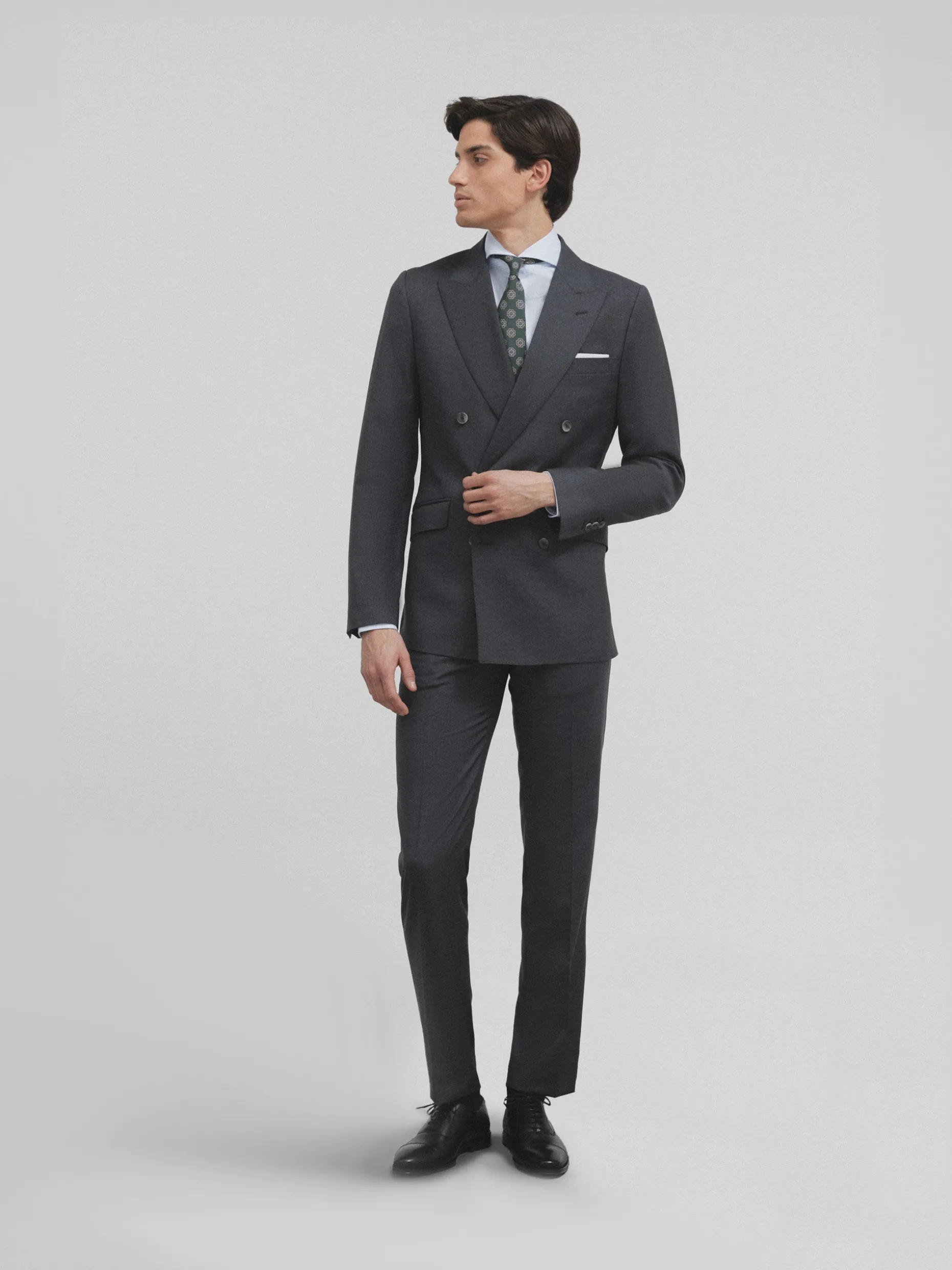 Pantalon traje cruzado stretch gris