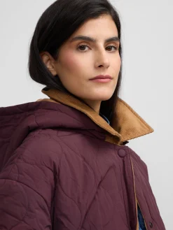 Parka larga acolchada detalles pana burdeos