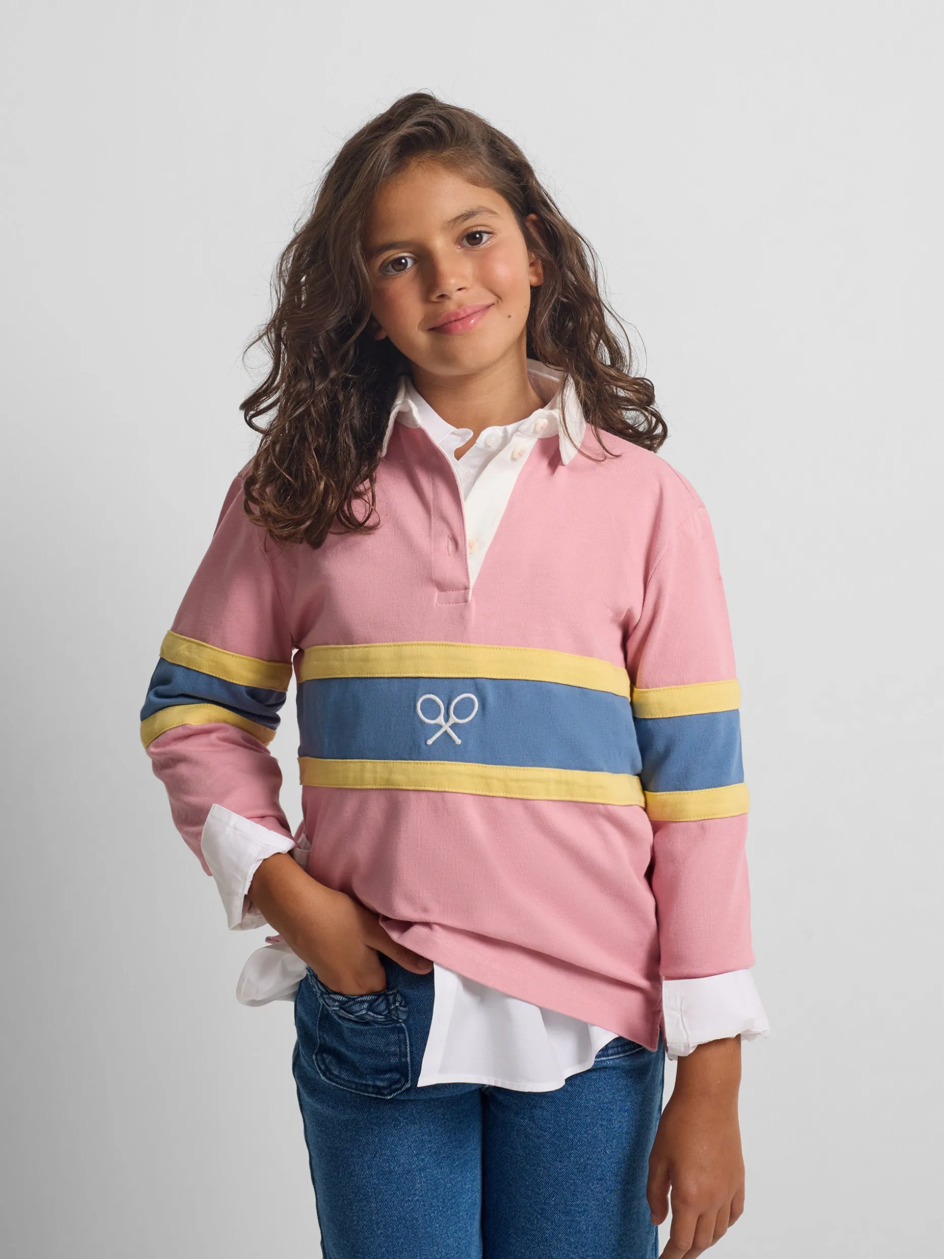 Polo girl manga larga raqueta rosa