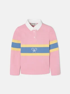 Polo girl manga larga raqueta rosa