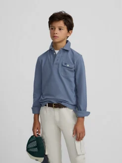Polo kids manga larga bolsillo azul