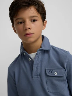 Polo kids manga larga bolsillo azul