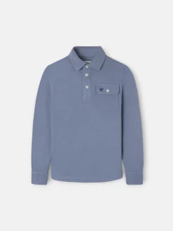 Polo kids manga larga bolsillo azul