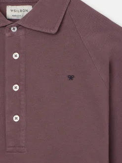 Polo liso manga larga ranglan burdeos