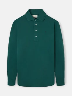Polo liso manga larga verde oscuro
