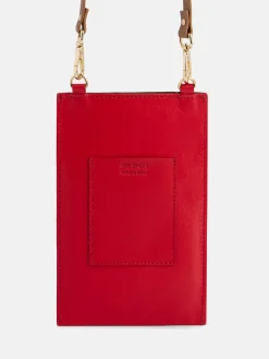 Portamovil piel bolsillo rojo y marron
