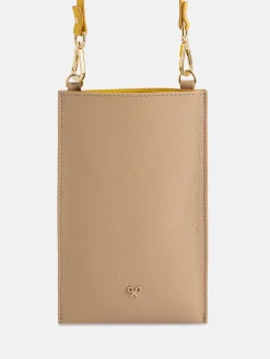 Portamovil piel bolsillo beige y amarillo