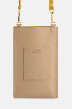 Portamovil piel bolsillo beige y amarillo