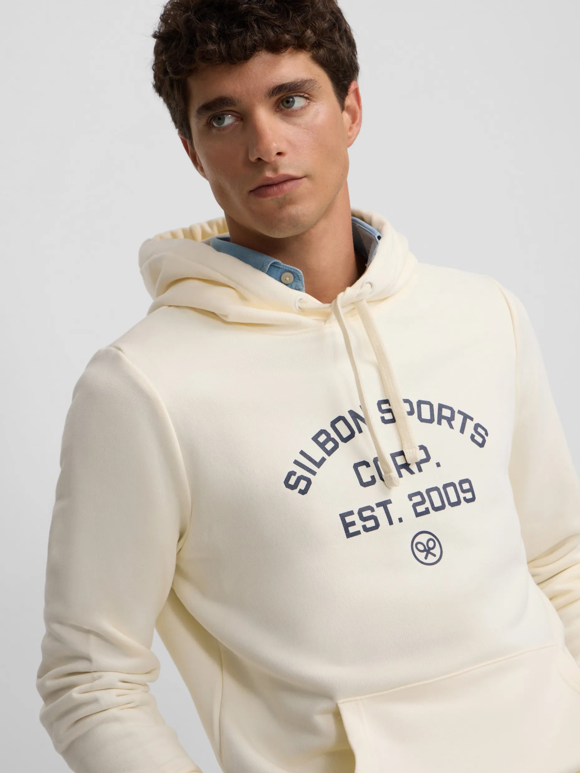 Sudadera hoodie Silbon sports crema