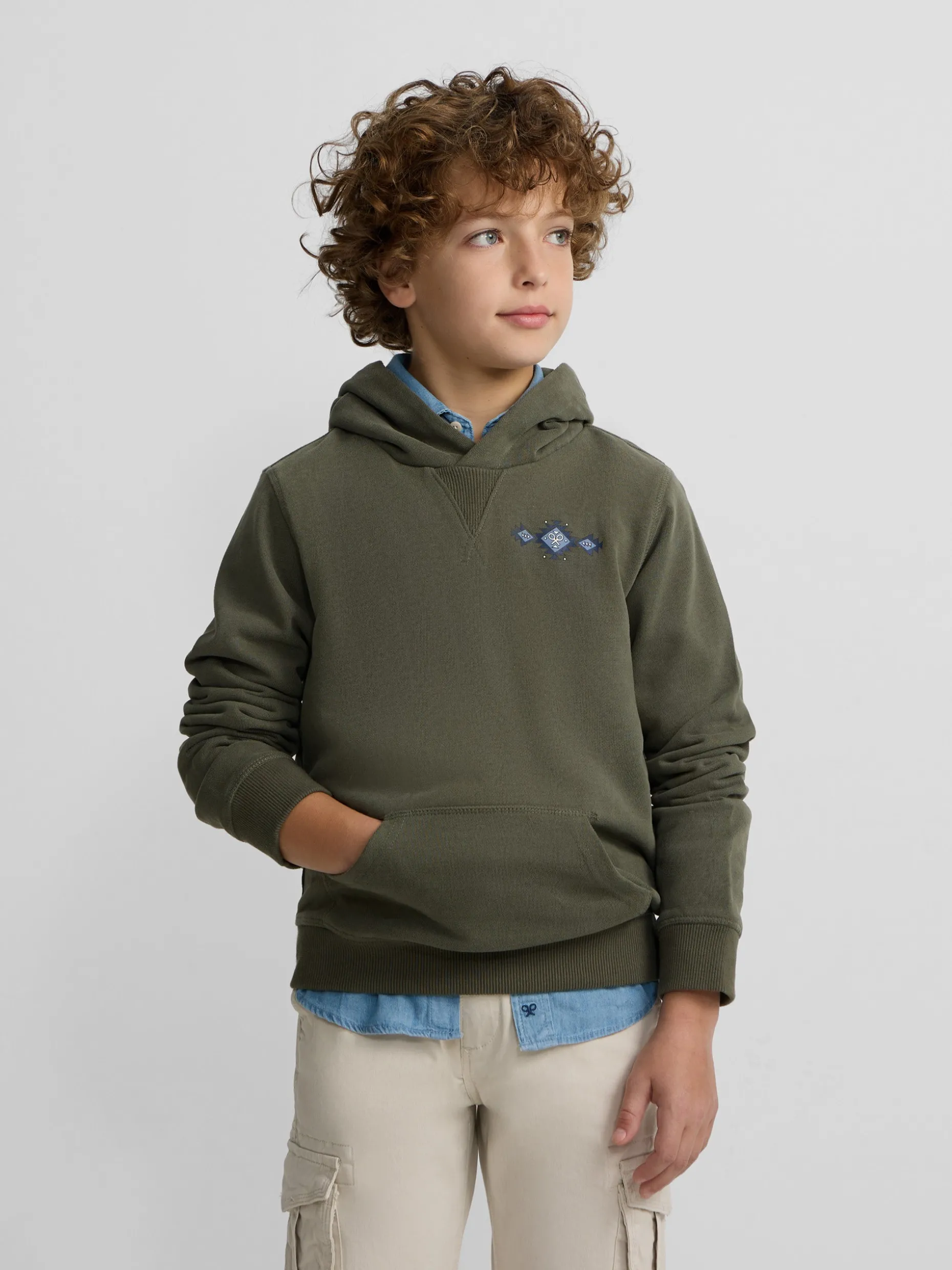 Sudadera kids hoodie cordon etnico verde