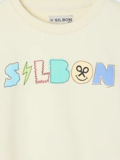 Sudadera kids letras silbon crema