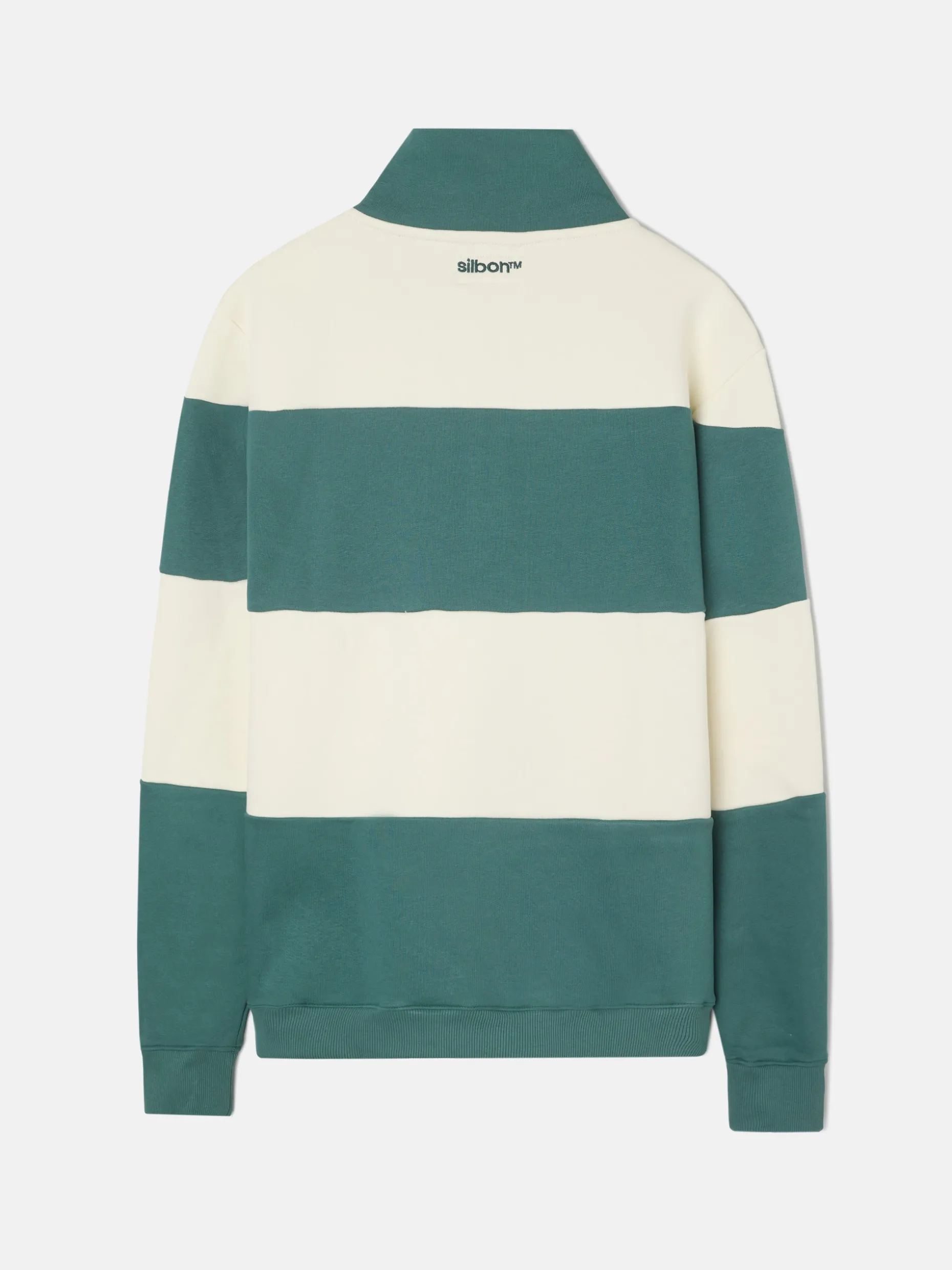 Sudadera media cremallera raya ancha verde