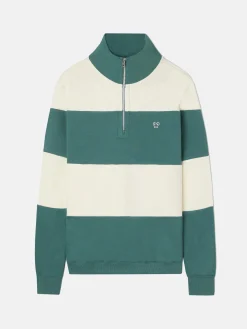 Sudadera media cremallera raya ancha verde