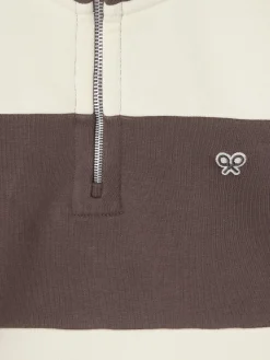 Sudadera media cremallera raya ancha marron