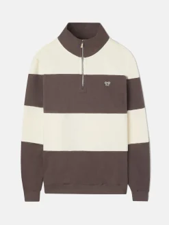 Sudadera media cremallera raya ancha marron