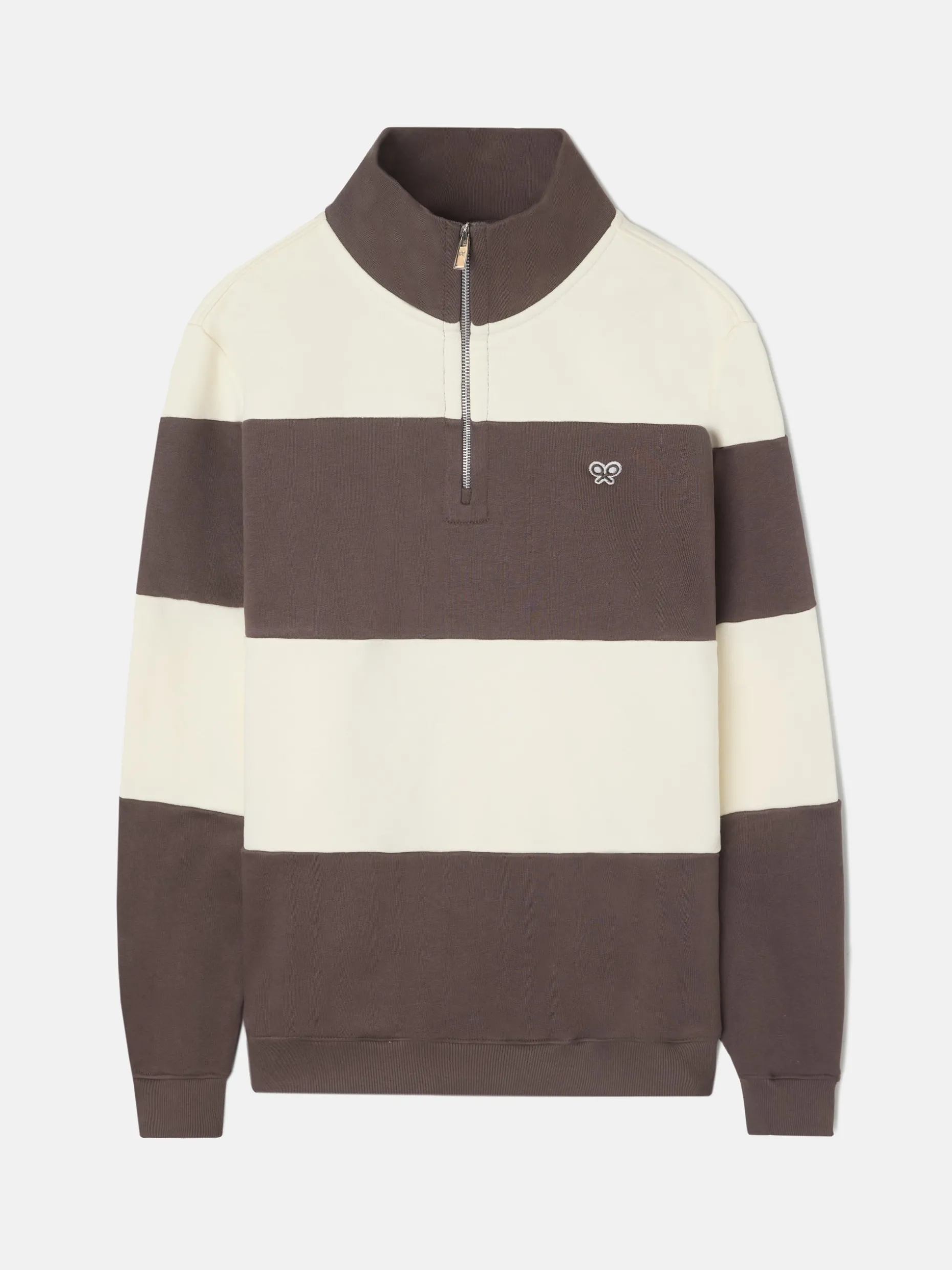 Sudadera media cremallera raya ancha marron