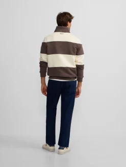 Sudadera media cremallera raya ancha marron