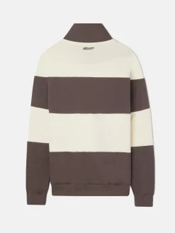 Sudadera media cremallera raya ancha marron