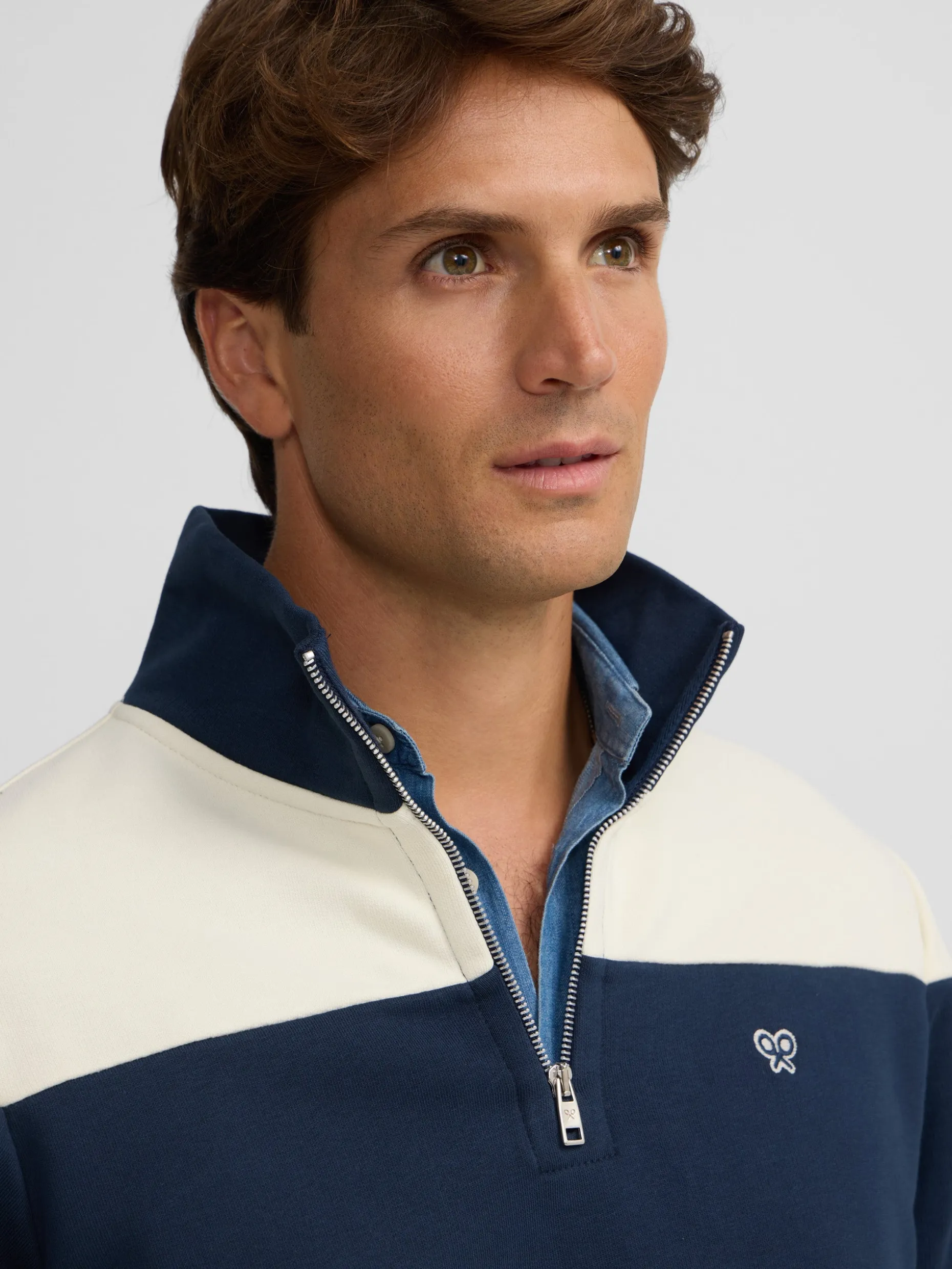 Sudadera media cremallera raya ancha marino