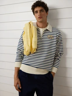 Sudadera media cremallera raya media azul marino