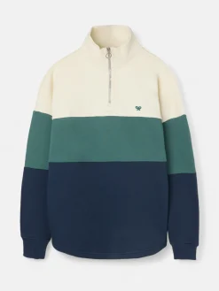 Sudadera relaxed fit media cremallera bloques azul verde