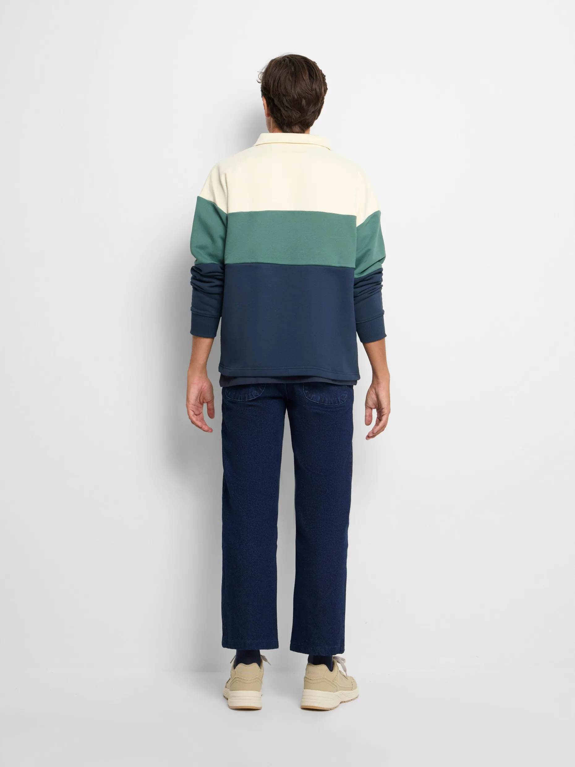 Sudadera relaxed fit media cremallera bloques azul verde