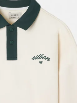 Sudadera Silbon cuello polo contraste crema