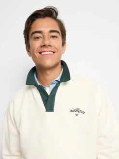 Sudadera Silbon cuello polo contraste crema