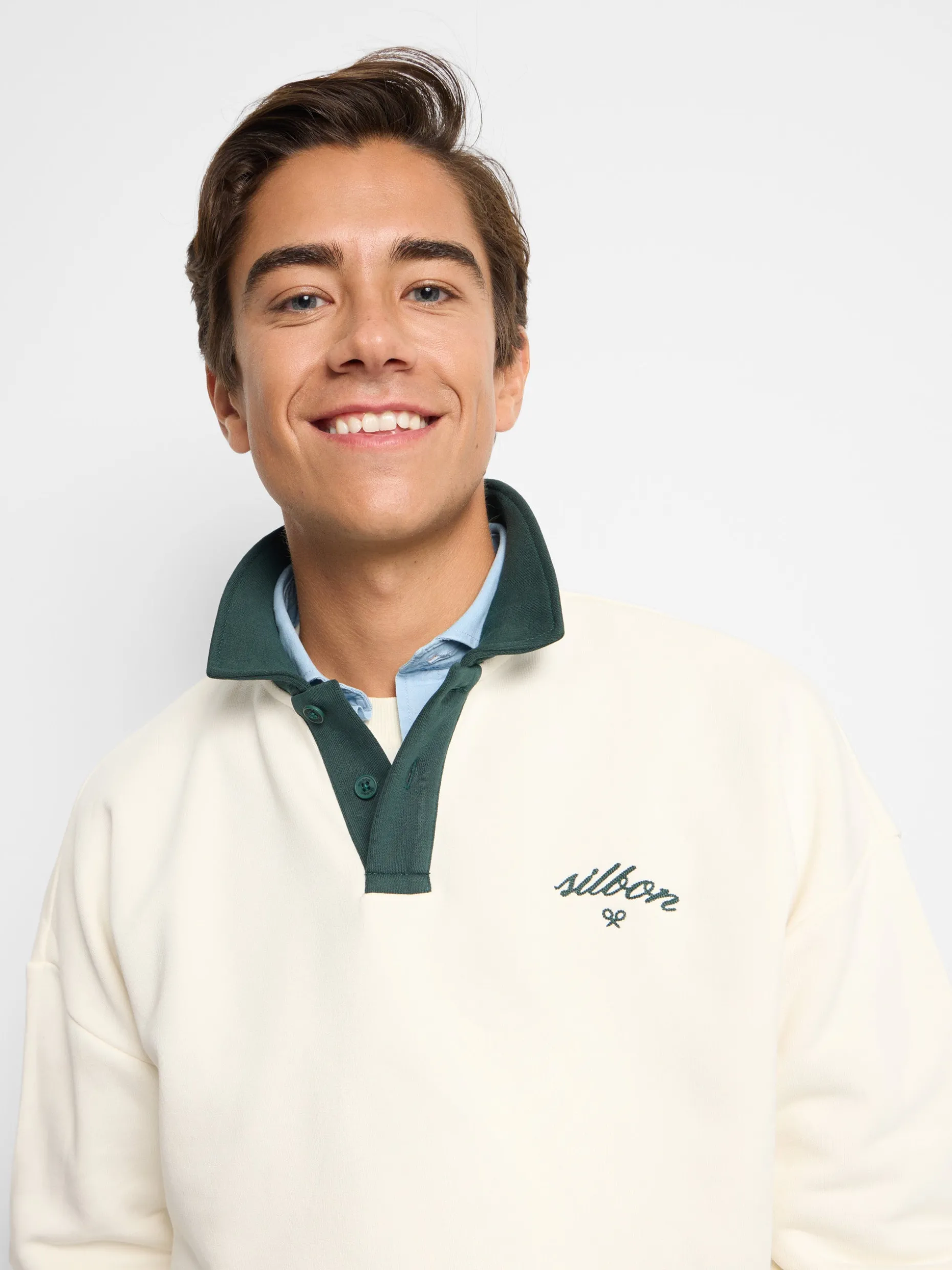 Sudadera Silbon cuello polo contraste crema