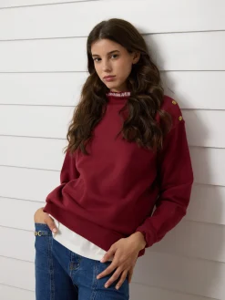 Sudadera woman cuello volante burdeos