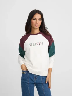 Sudadera woman letras colores burdeos