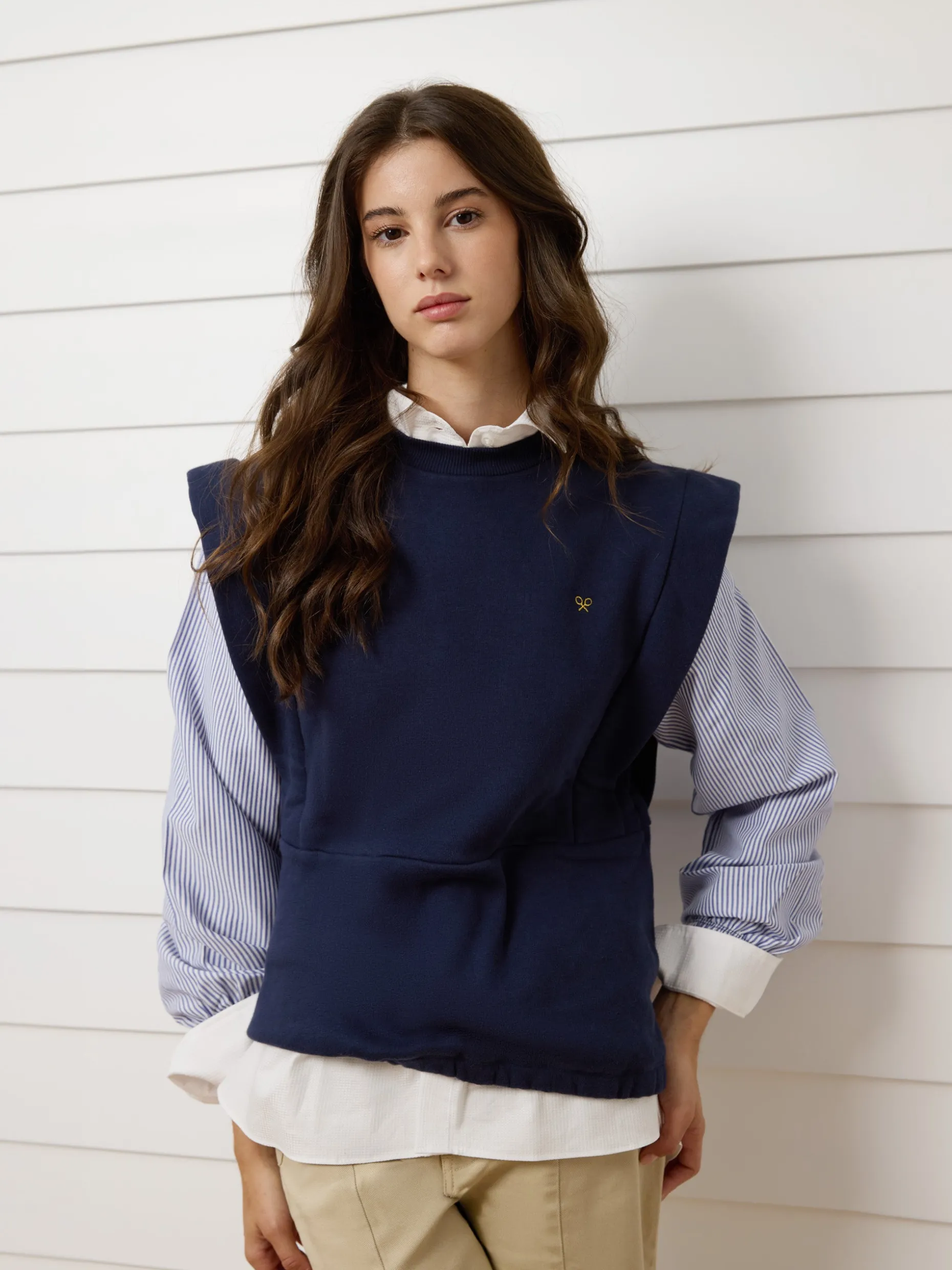Sudadera woman mangas tejidas azul marino