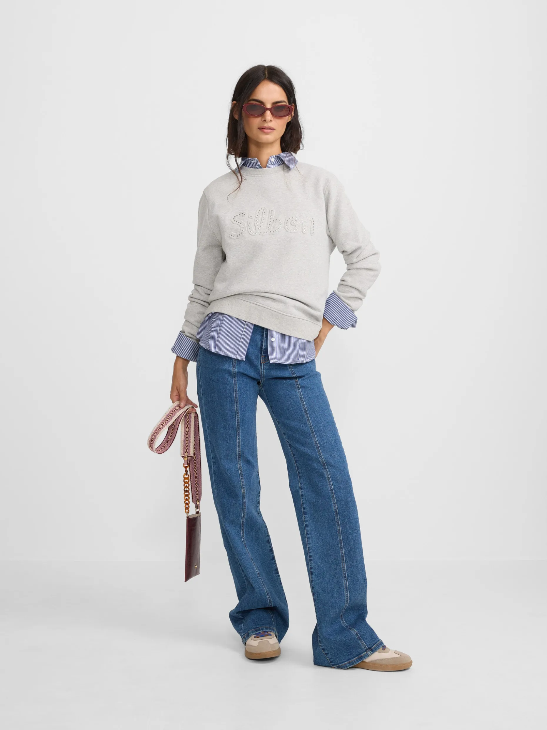 Sudadera woman silbon tachas gris