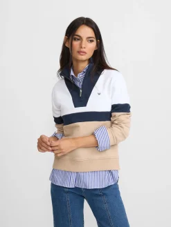 Sudadera woman tricolor azul marino y beige