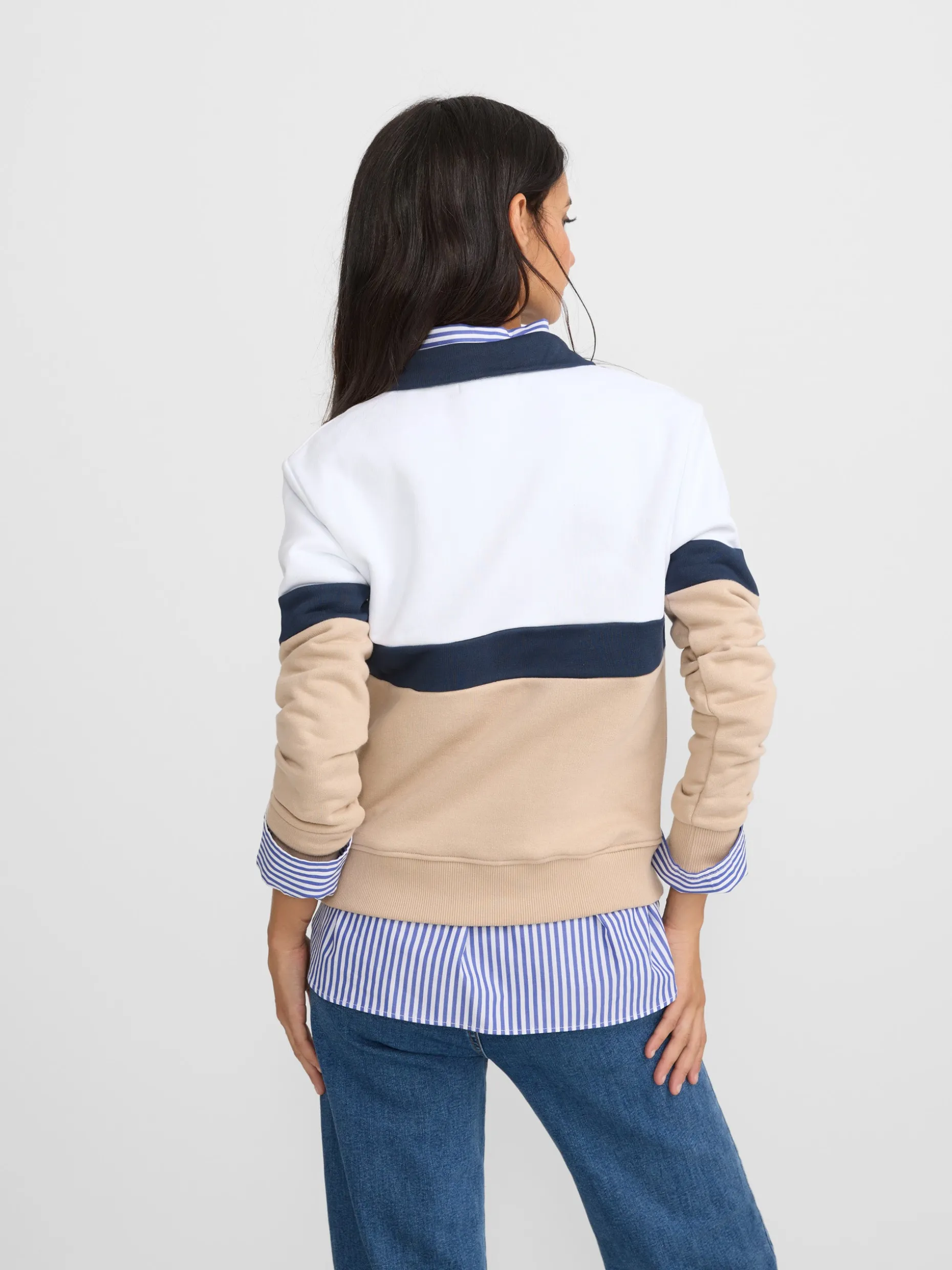 Sudadera woman tricolor azul marino y beige
