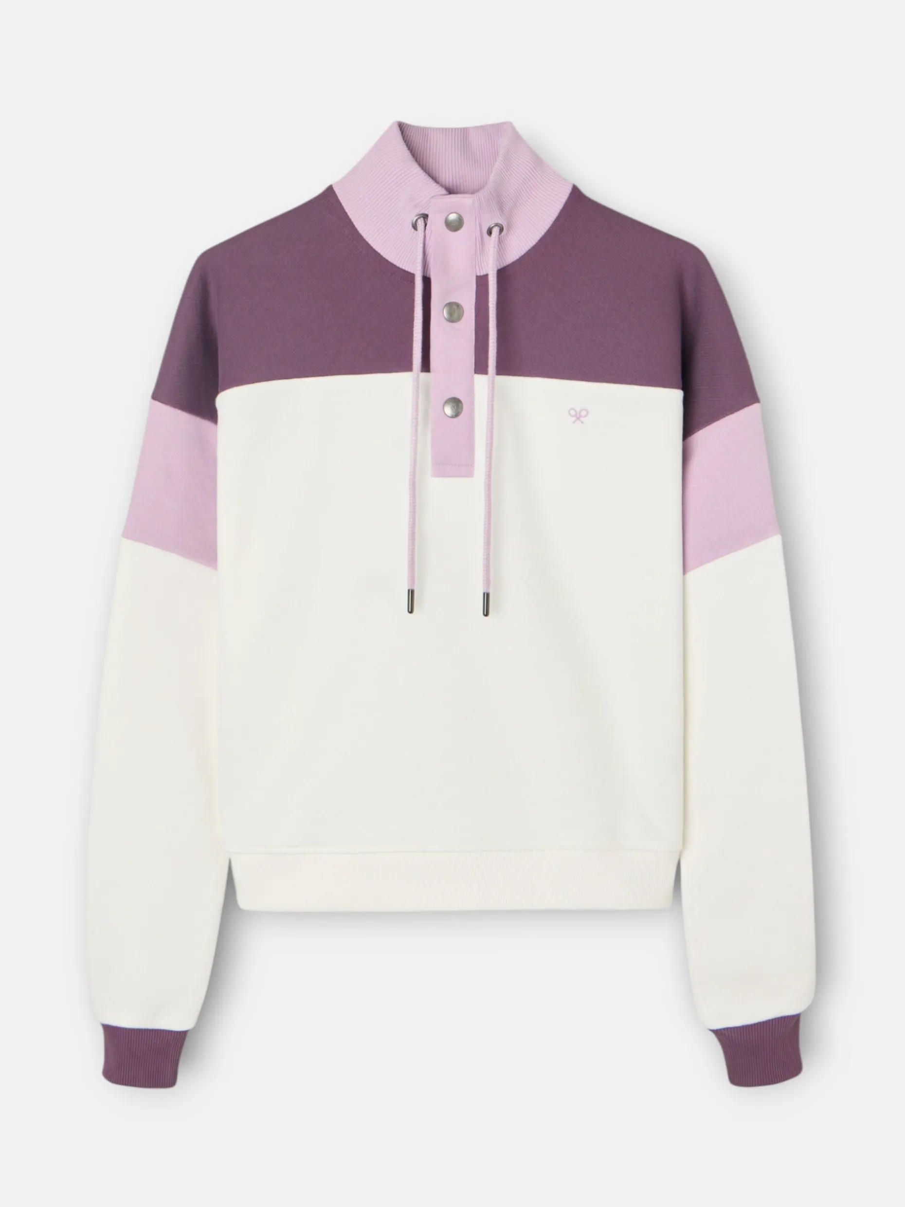 Sudadera woman tricolor cuello botones morados