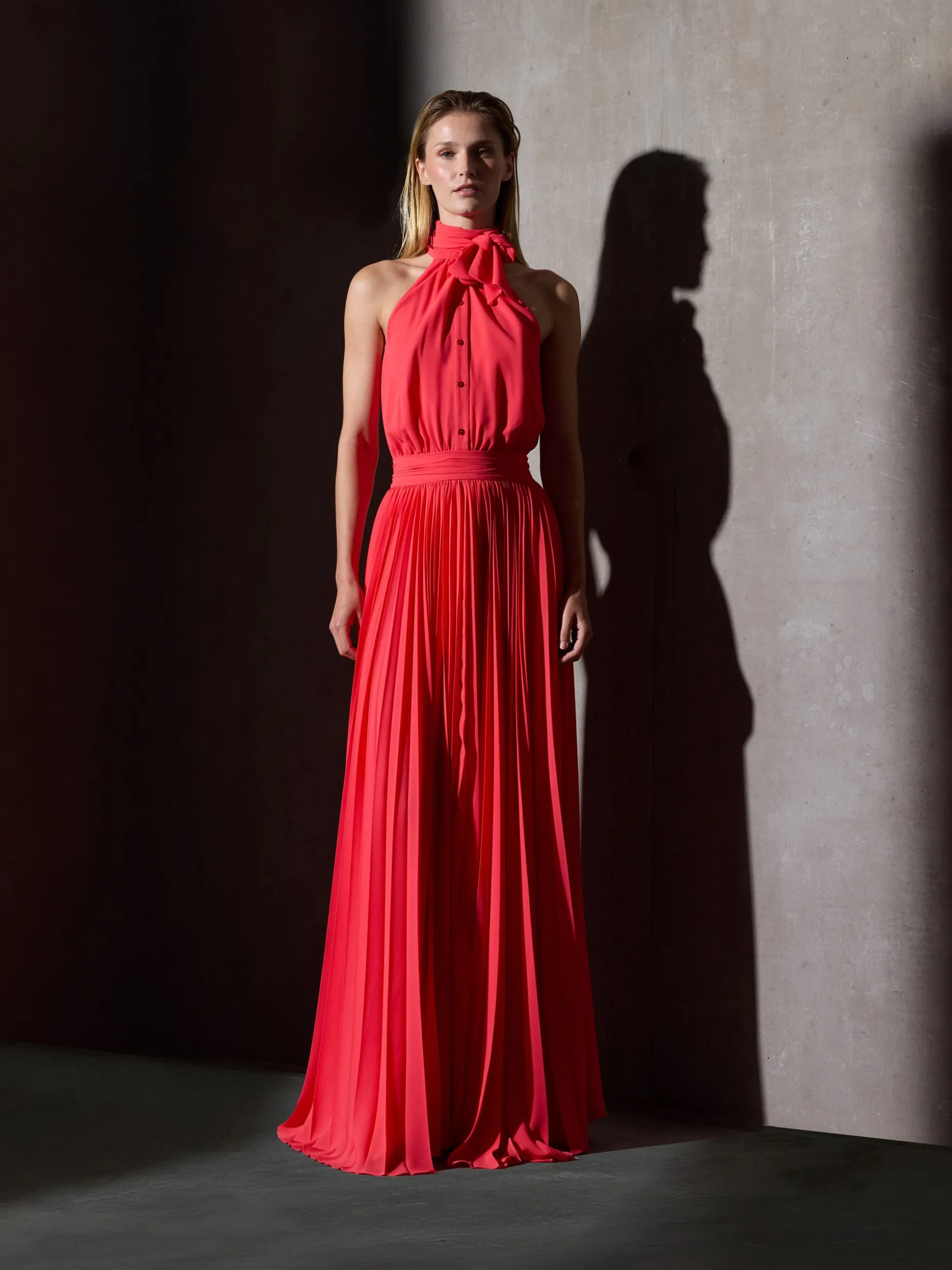 Vestido CaprileXSilbon plisado lazo coral