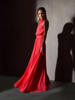 Vestido CaprileXSilbon plisado lazo coral