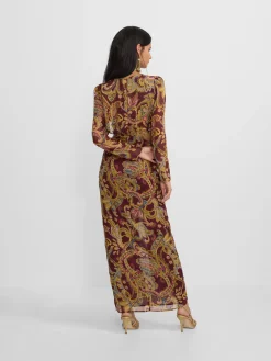 Vestido largo abertura estampado cachemir burdeos