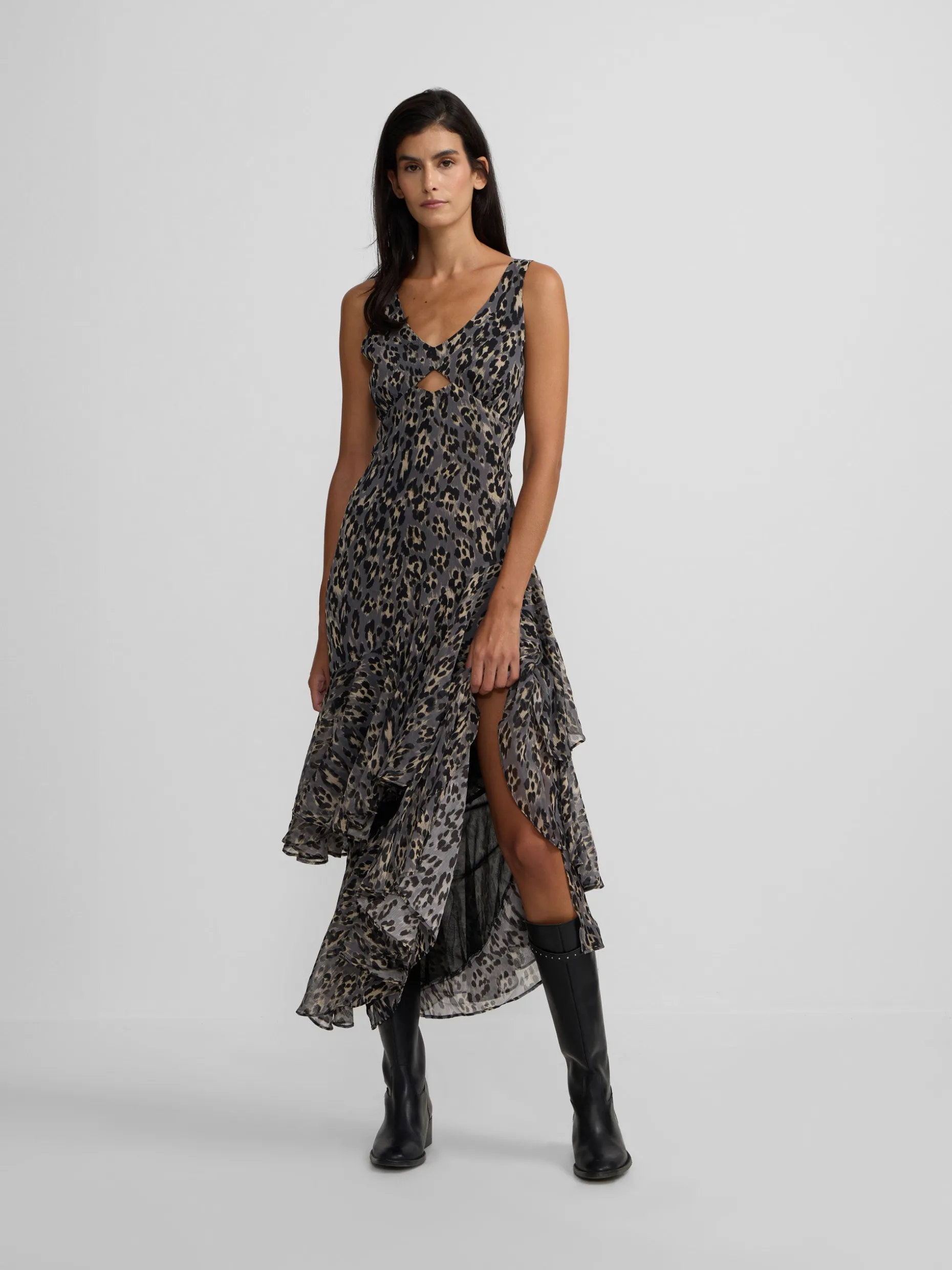 Vestido largo estampado animal print azules