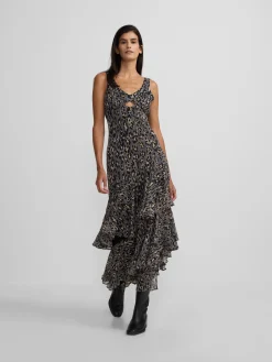 Vestido largo estampado animal print azules