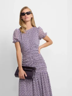 Vestido largo fruncido estampado malva