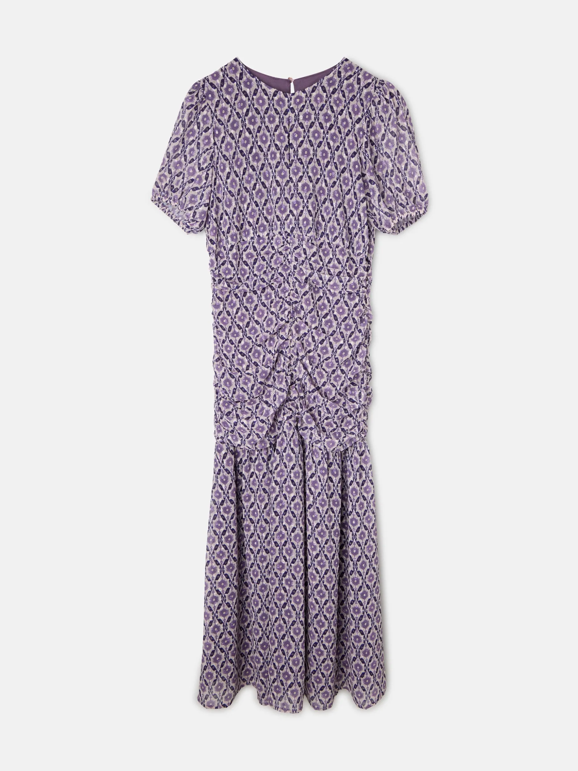 Vestido largo fruncido estampado malva