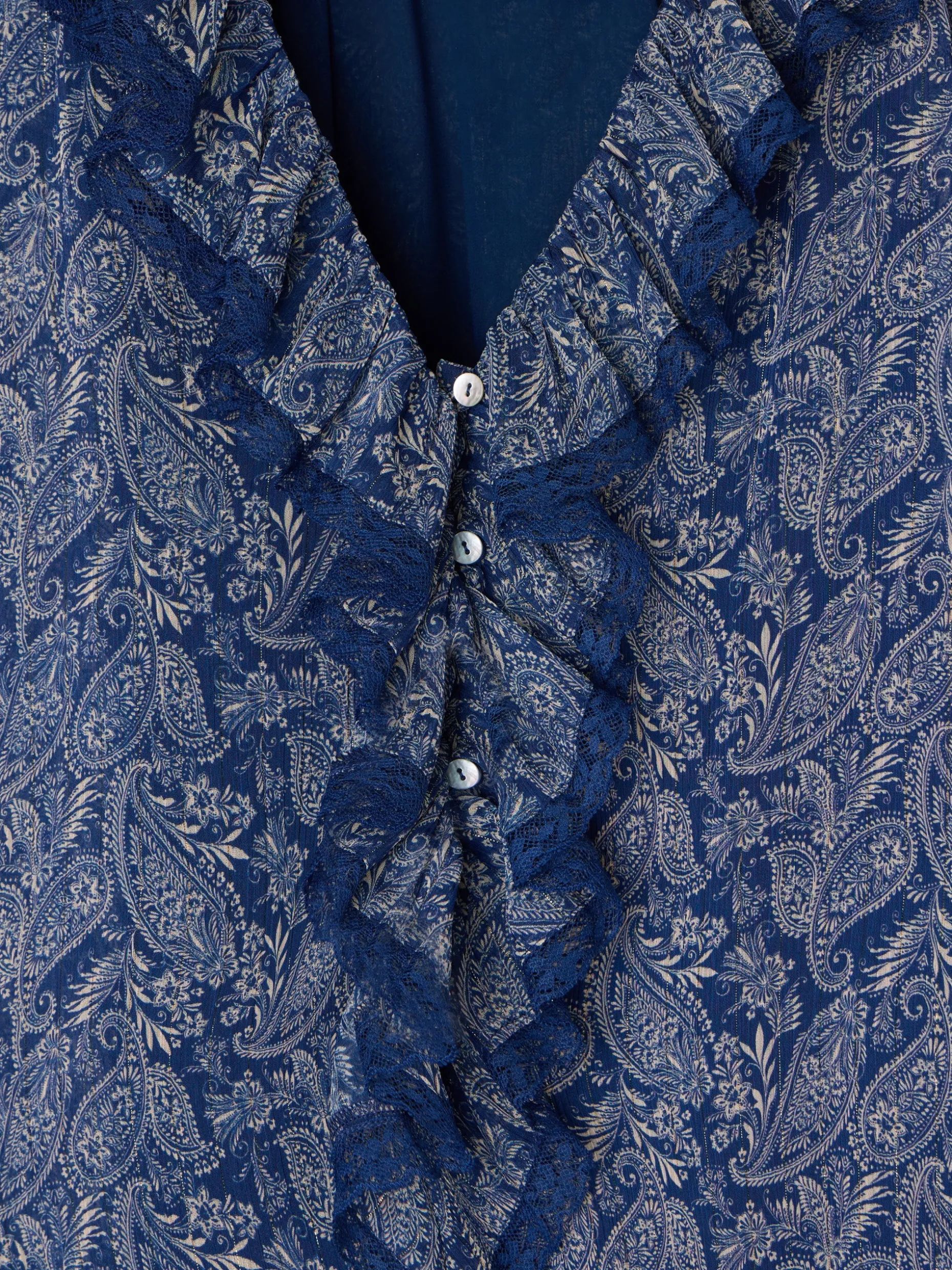 Vestido mini chorreras estampado azul