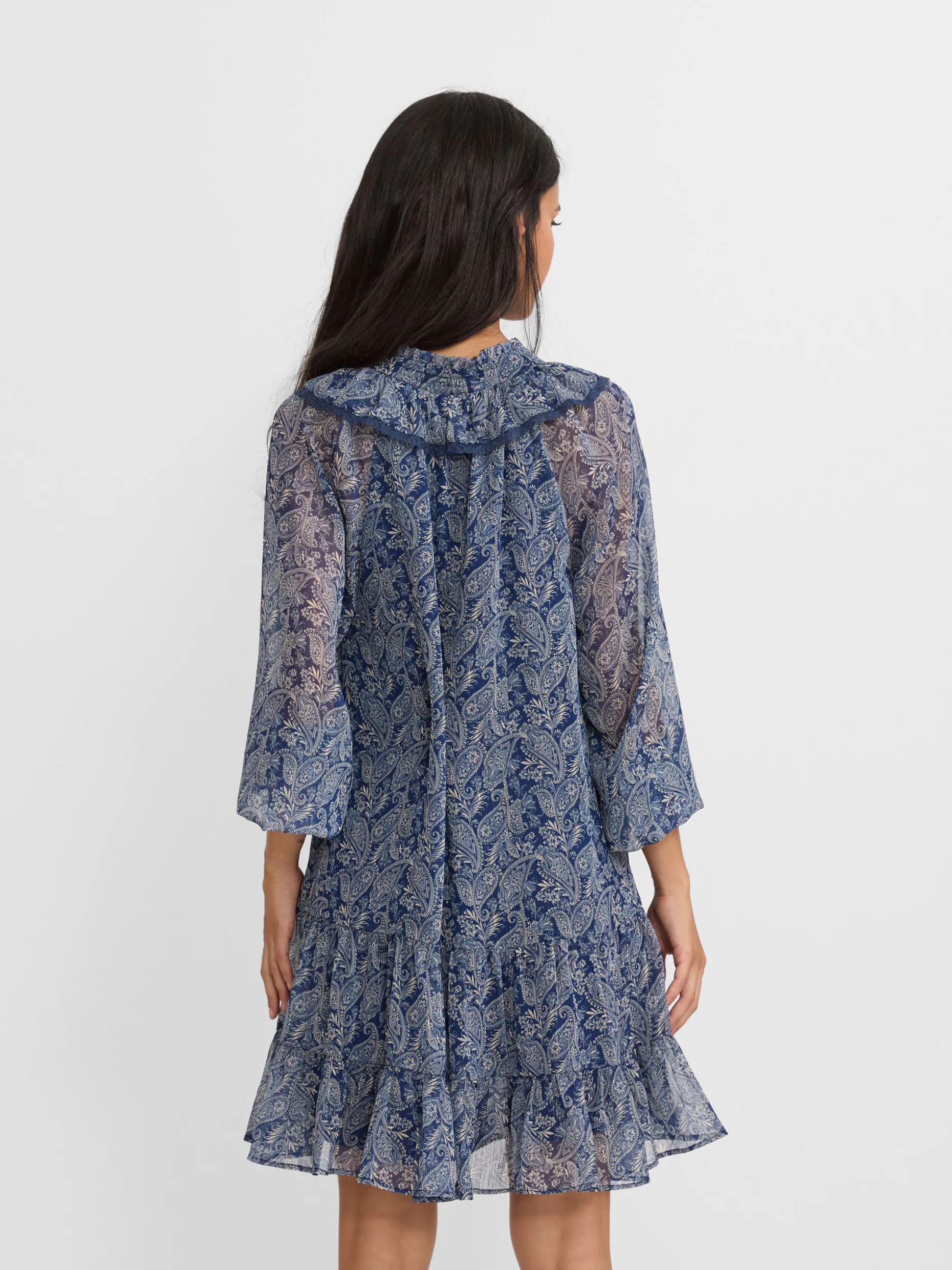 Vestido mini chorreras estampado azul